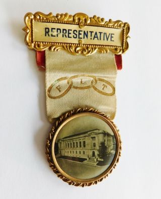 Antique Masonic Ioof Odd Fellows Flt Representative Badge Pin Building Rare