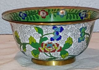 Vtg Chinese Cloisonné Bowl China Stamped Blue Red Yellow Flowers