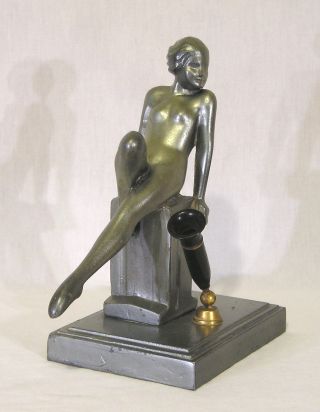 Casted Metal Desktop Nude Female Figurine Pen Holder Painted W/ Pat.  D 84856