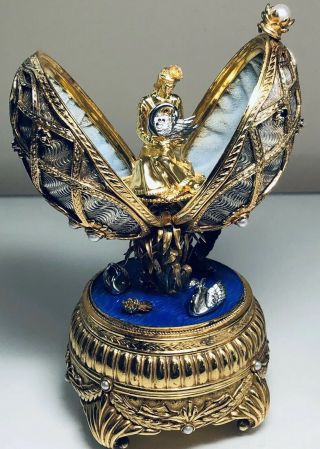 The House Of Faberge Musical Swan Lake Egg Sterling Silver & Gold Franklin