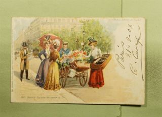 Dr Who 1903 France Paris Women/flowers Postcard To England D99094
