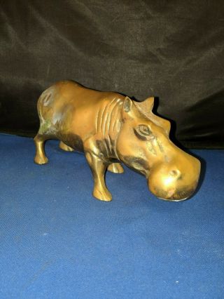 Vintage Solid Brass Animal Hippo Hippopotamus Statue Figurine Approx 4.  5 " H