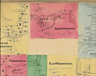 1869 Woodstock,  Ct. ,  Hand Colored Map.  & In