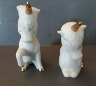Vtg Porcelain White Unicorns Gold Trim Horns Hooves Enesco 1983 Figurine READ 2
