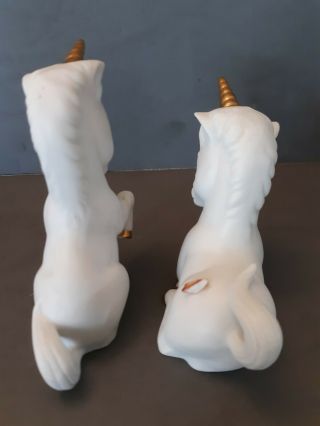 Vtg Porcelain White Unicorns Gold Trim Horns Hooves Enesco 1983 Figurine READ 4