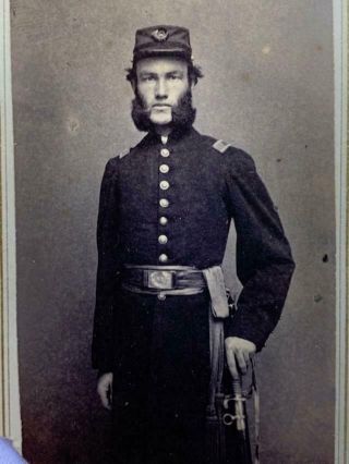 Antique Civil War Era Cdv Photo Young Bearded Officer & Sword 84th York Inf.
