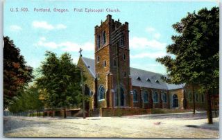 Portland,  Oregon Postcard First Episcopal Church Building View 1909 Cancel