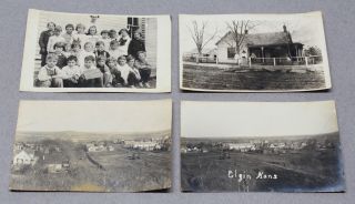 4 Elgin Kansas Real Photo Postcards Rppc Circa 1910s Town - Views,  School Children