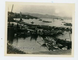 Photograph China 1932 Amoy Xiamen Wharf Kulangsu Li Low Jetty Sampans Panoramic