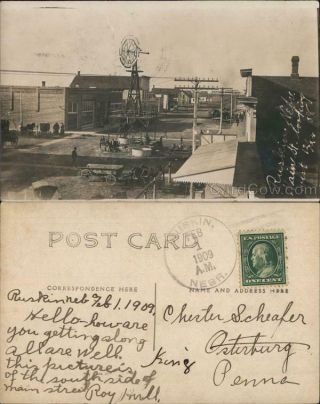1909 Rppc Ruskin,  Ne Main Street Looking West Nuckolls County Nebraska Postcard