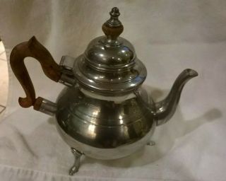 Vintage Kirk Stieff Pewter Williamsburg Brown Wood Handle Coffee Tea Pot