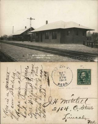 1913 Rppc De Witt,  Ne Burlington Depot Saline County Nebraska Railroad Depot