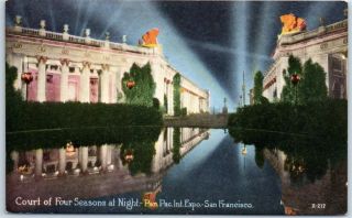 1915 Ppie Expo San Francisco Postcard " Court Of Four Seasons At Night "