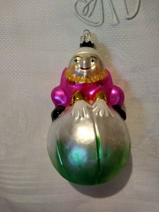 Rare 91 - 032 - 0 Christopher Radko Roly Poly Clown Blown Glass Christmas Ornament 5