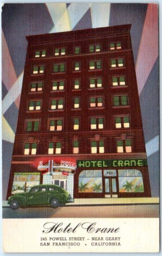 San Francisco,  California Ca Roadside Hotel Crane C1940s Linen Postcard