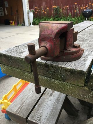 Small Red Vintage Bench Vise 2 3/4” Jaws
