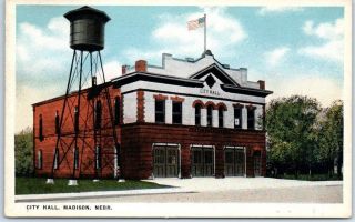 Madison,  Nebraska Postcard City Hall Building,  Street View C1920s