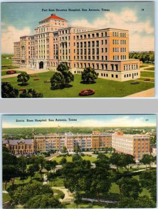 2 Postcards San Antonio,  Texas Tx Santa Rosa,  Fort Sam Houston Hospitals