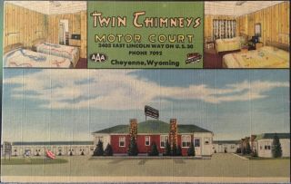 Cheyenne Wy Twin Chimneys Motor Court Multi View Linen U.  S.  30 Lincoln Hwy