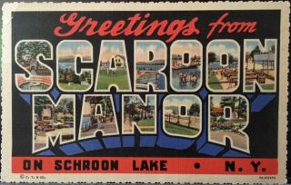 Schroon Lake Ny Greetings From Scaroon Manor Large Letter Linen Essex County