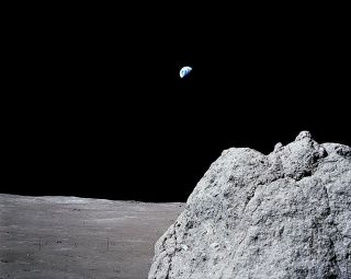 Apollo 17 Earth Over Moon W/ Boulder Nasa 8x10 Silver Halide Photo Print