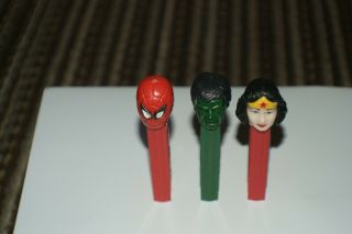 3 Vintage Pez Dispensers The Hulk,  Wonder Woman,  Spiderman