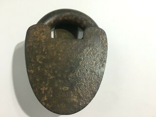 Antique Iron Heart shape heavy padlock with key Vardon Lock London 3