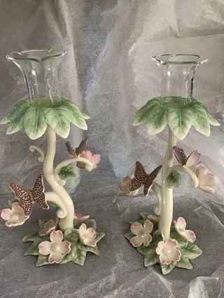 Lenox Fine Ivory 2003 Butterfly Tall Candlesticks Minty Perfect