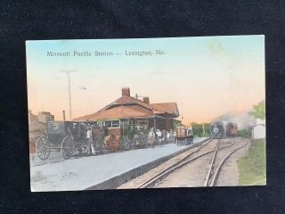 Vintage 1911 Postcard Lexington Mo Missouri Pacific Railroad Depot Train Station