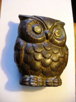 1948 - 1952 Occupied Japan Detailed Bronze Cast Metal Owl Toothpick Match Holder?