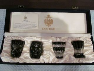 Black Faberge Signed Vodka Shot Glass Set With Box