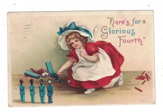 4 Th Of July Postcard Embossed Little Girl Signed By Ellen H.  Clapsaddle