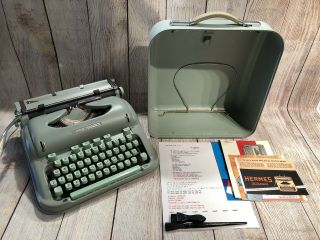 1963 Cursive HERMES 3000 Typewriter with Case and Manuals 3