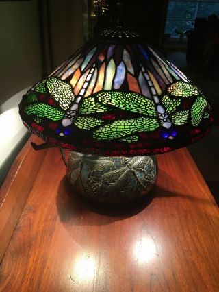 Tiffany Style Lamp Shade Dragonfly Stained Glass Jeweled 16 " Shade Only