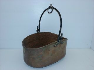 Vintage Copper Handled/hanging Pot,  Approx.  8 - 1/4 " X 6 " X 5 ",  Made In Turkey