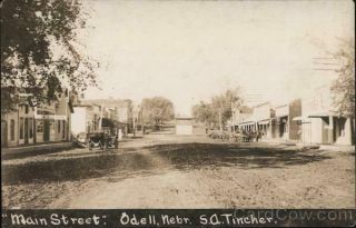 Rppc Odell,  Ne Main Street Gage County Nebraska Real Photo Post Card Vintage