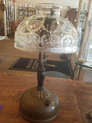Antique Brass Base Coleman Quick - Lite Double Mantle Gas Lamp Lantern,  Shade