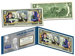 Donald Trump For President 2016 Election Colorized $2 Bill Us Legal Tender Money