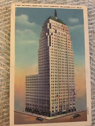 Postcard Ok Oklahoma City First National Bank & Trust Company Vintage Linen E8