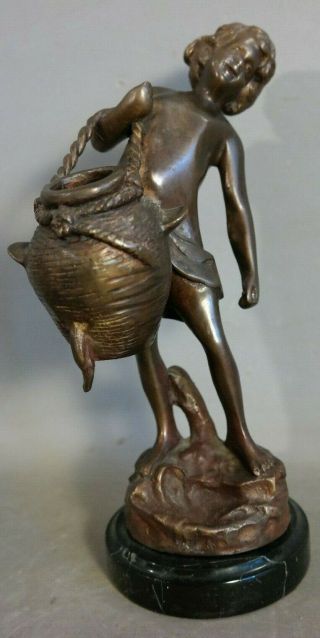 Vintage Art Nouveau Style Bronze Putti Boy Statue Figural Match Holder Sculpture