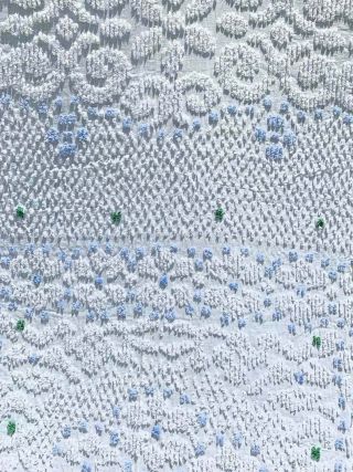 Vintage Chenille Bedspread - White Blue and Green Full Double Twin XL Cutter 4