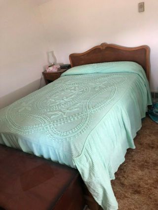 Vintage Chenille Bedspread Light Green Full Size 94 X 82