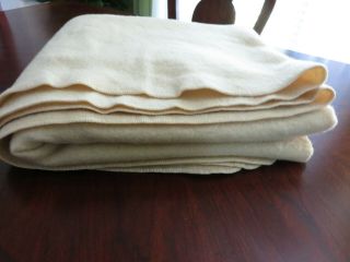 Vintage Heavy Thick 100 Wool Blanket Light Tan Color 82x73 "