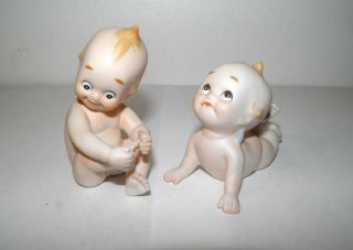 2 Vintage Lefton Kewpie Doll Figurines Bisque Porcelain Japan Sitting Lying 3 "
