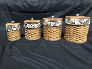 Longaberger Baskets,  Fabric Liners,  & Clear Kitchen Storage Canisters (set Of 4)