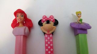 Ariel,  Minnie Mouse,  And Tinker Bell Pez Dispensers; Loose;