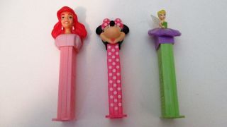 Ariel,  Minnie Mouse,  and Tinker Bell Pez Dispensers; Loose; 2