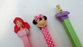 Ariel,  Minnie Mouse,  and Tinker Bell Pez Dispensers; Loose; 4