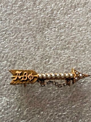 1947 University Of Illinois 10k Solid Gold Pi Beta Phi Sorority Pin W/seed Pearl