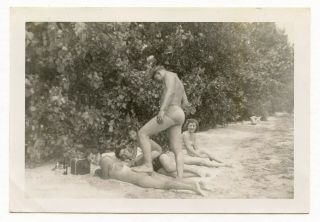 7 Vintage Photo Swimsuit Butt Man On The Beach Snapshot Gay